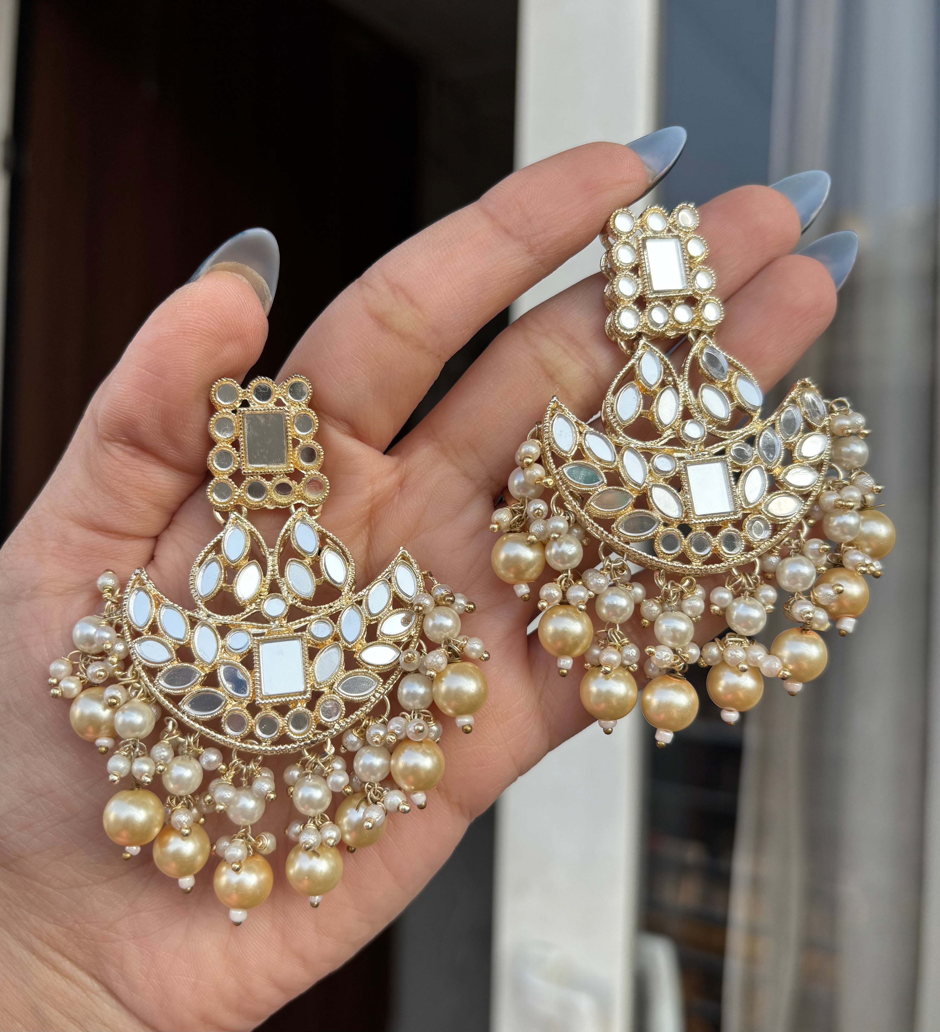 Diya Ivory & Cream Mix Mirror Touch Earrings