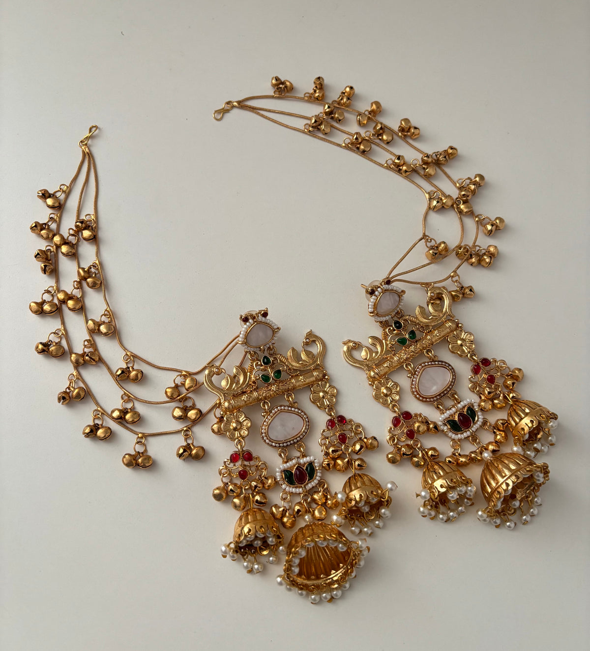 Avni Kashmiri Long Earrings With Detachable Earchain (Ruby/Emerald)