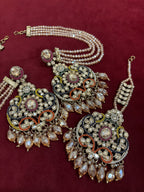 Rano High Quality Designer Pakistani Style Oversized Mang Tikka With Earrings & Side Layer Earchain ( Multi )