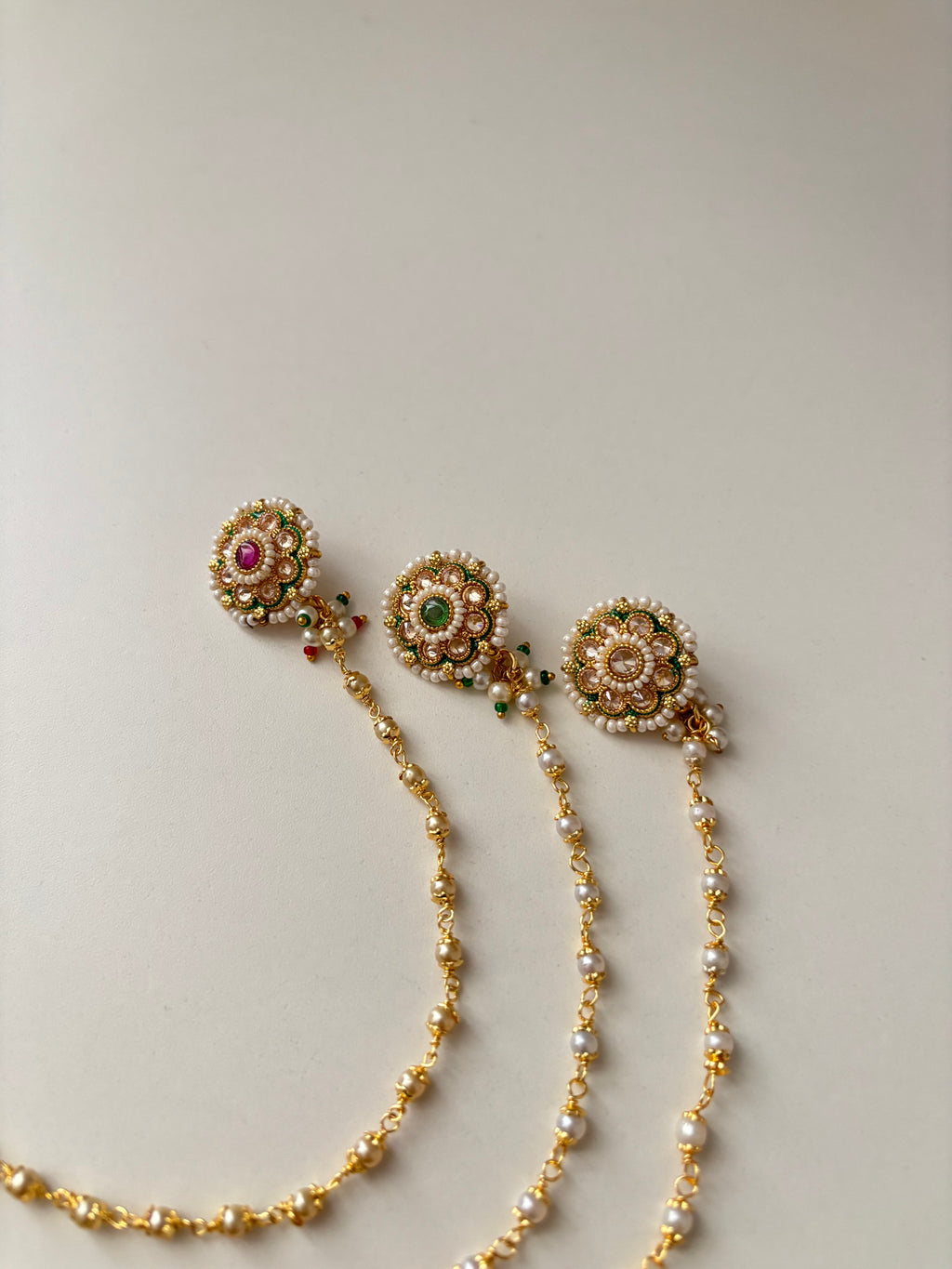 Flower Stud Pachi Kundan & CZ Press On Nose Pin With Side Layer