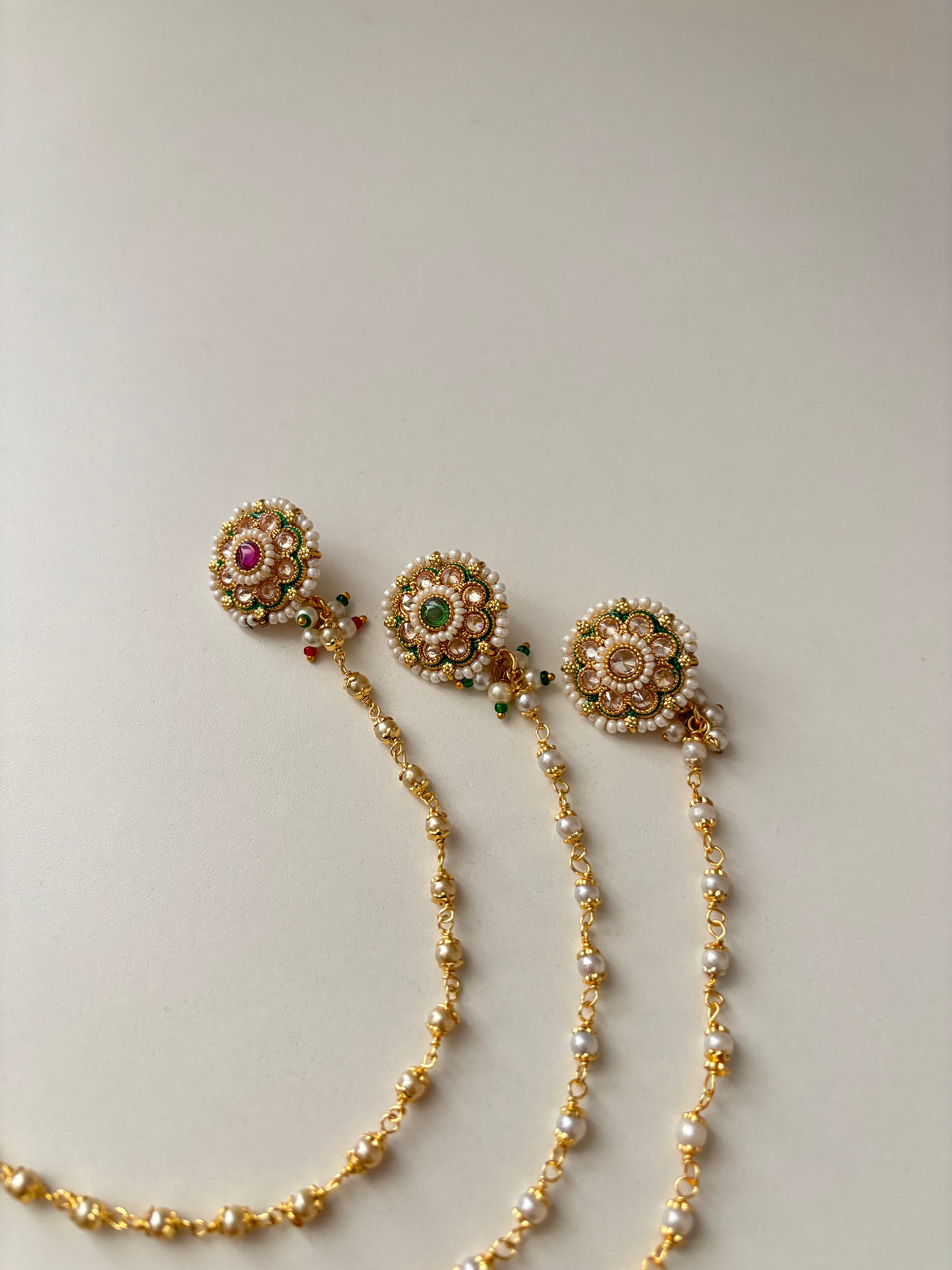 Flower Stud Pachi Kundan & CZ Press On Nose Pin With Side Layer