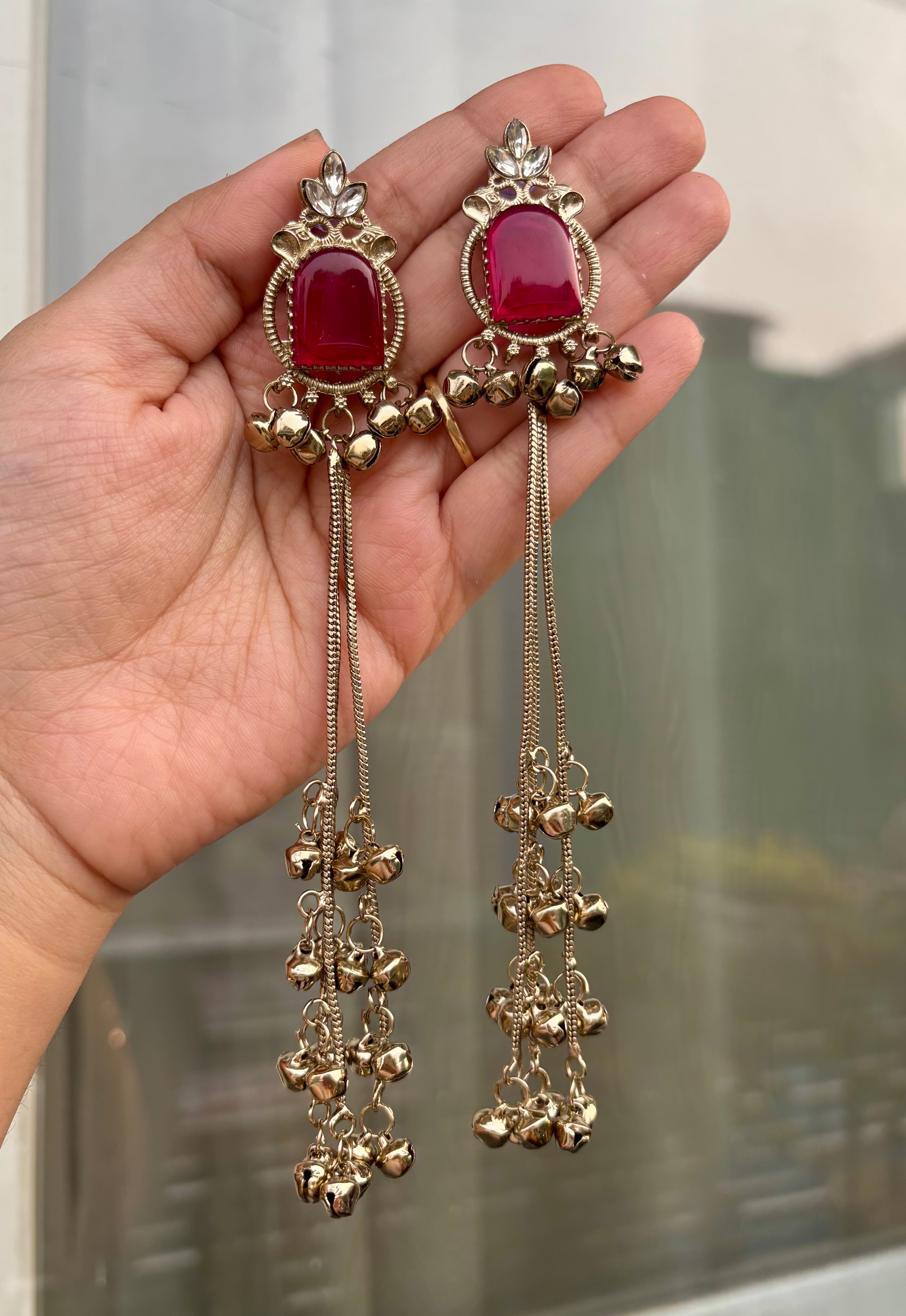 Dark Pink Parveen Kashmiri Earrings