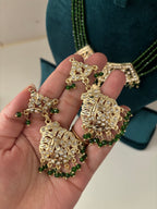 Jadau Emerald Necklace With Mang Tikka & Earrings