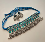 Blue Meena Work Premium Quality Heavy Look Choker Set With Earrings