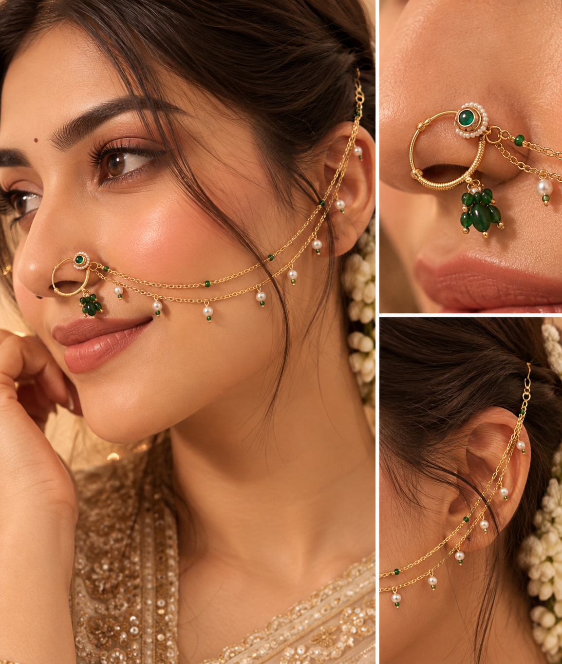 Radha Press On Nose Pin With Side Layer (Green)