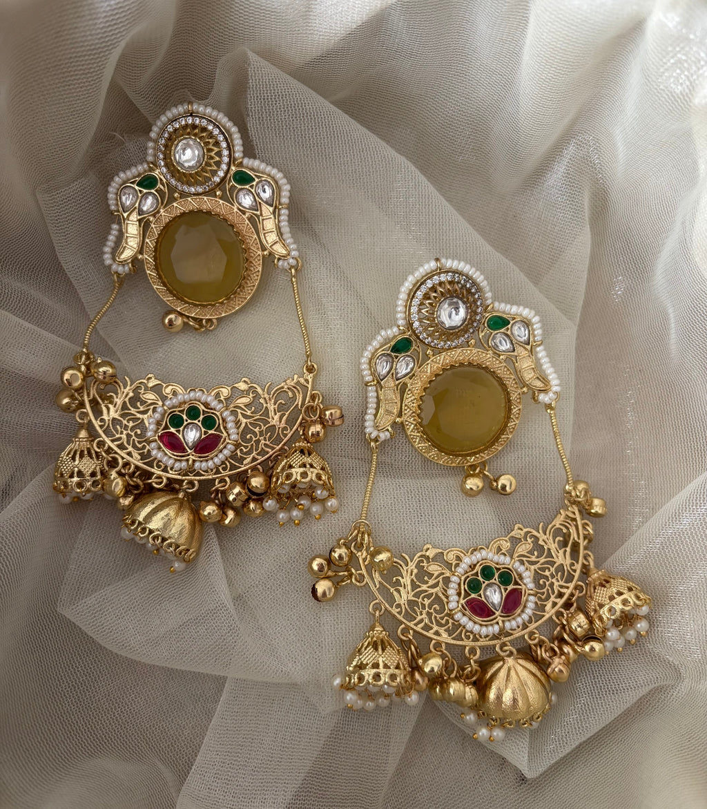 Laila Kashmiri Chandbali Earrings (Yellow)