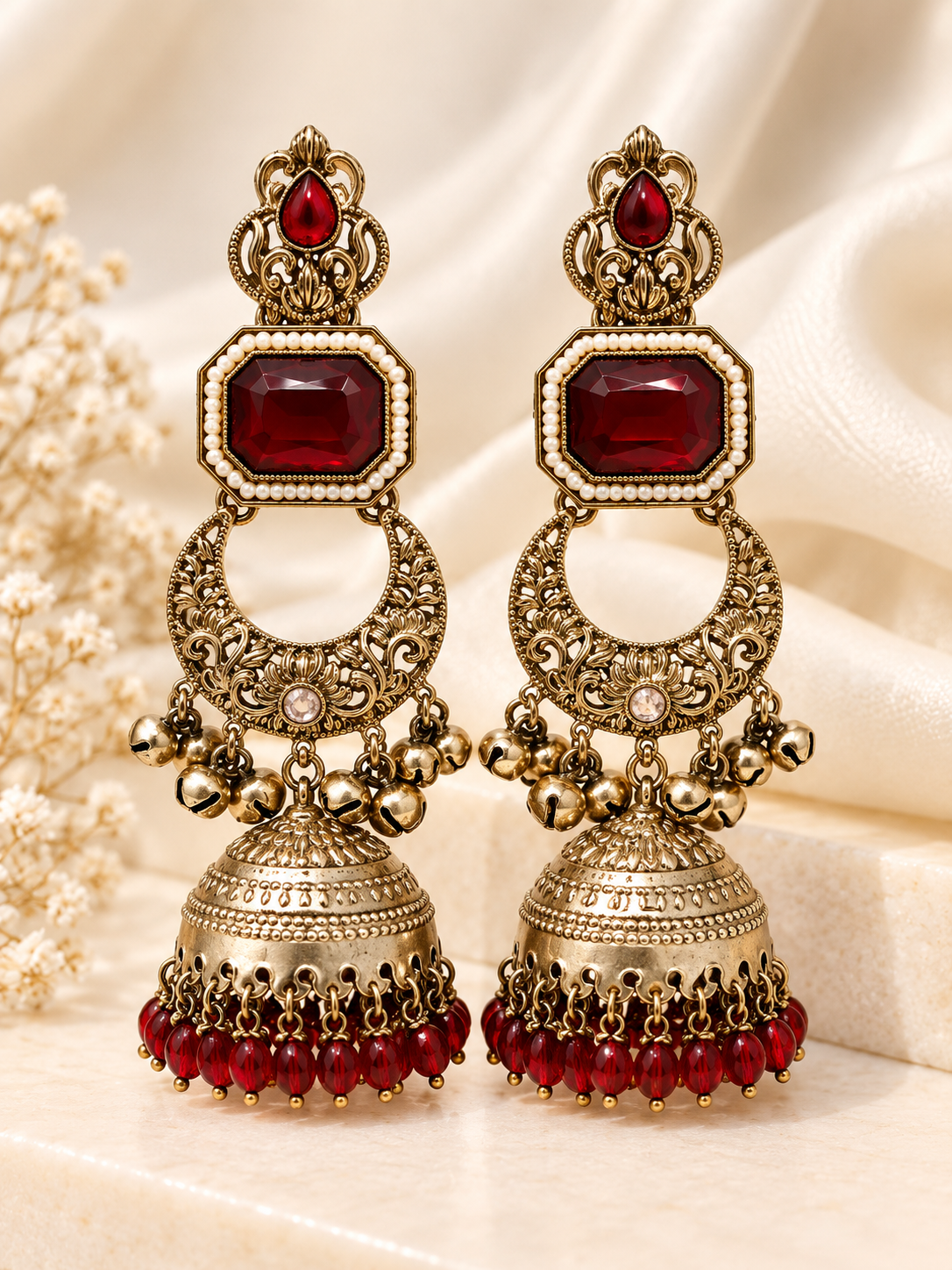 Ghungroo Chandbali Jhumkas (Maroon)
