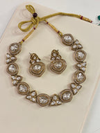 Premium Sleek Moissanite & Doublet Stones Work Necklace With Earrings