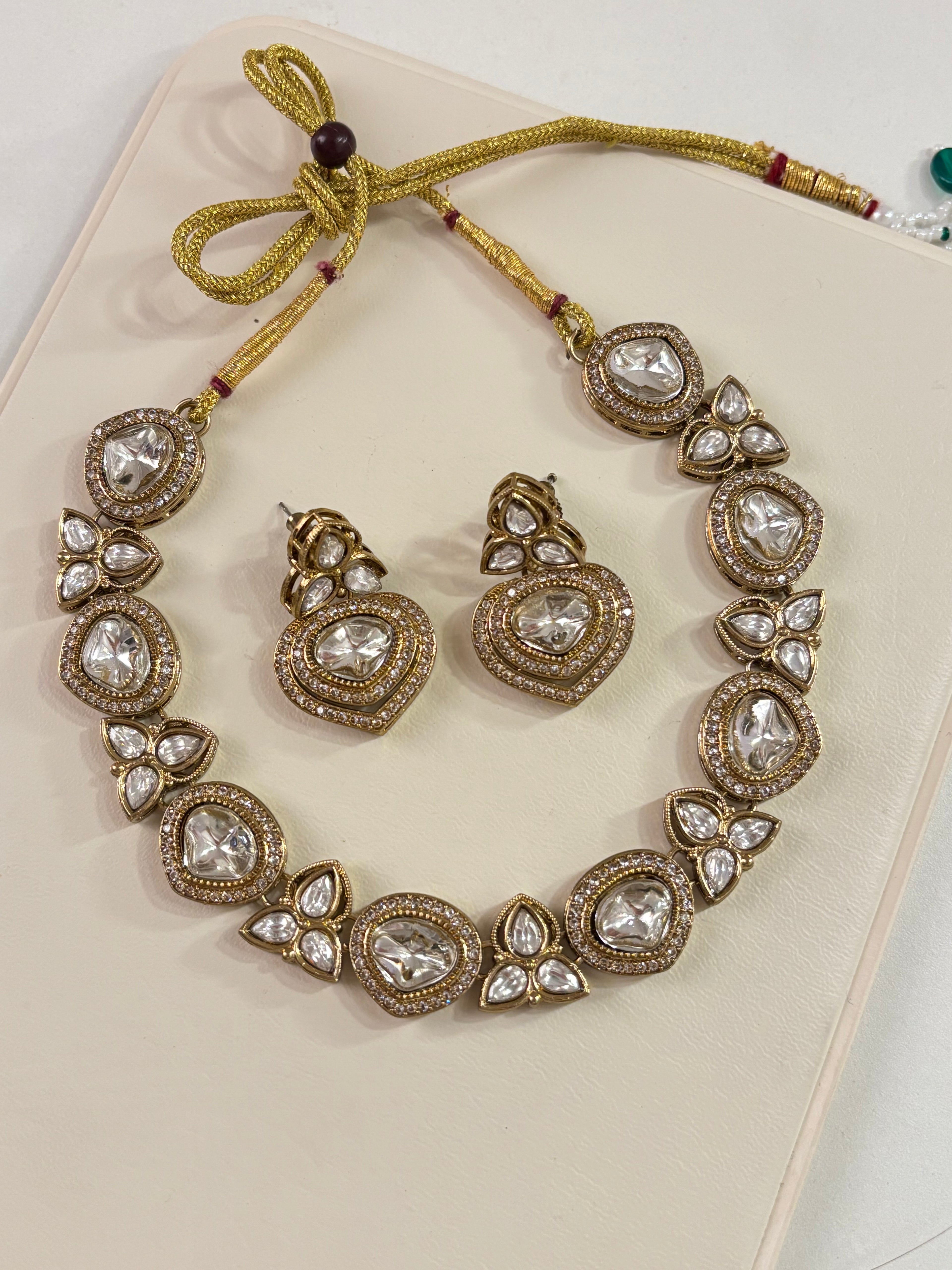 Premium Sleek Moissanite & Doublet Stones Work Necklace With Earrings