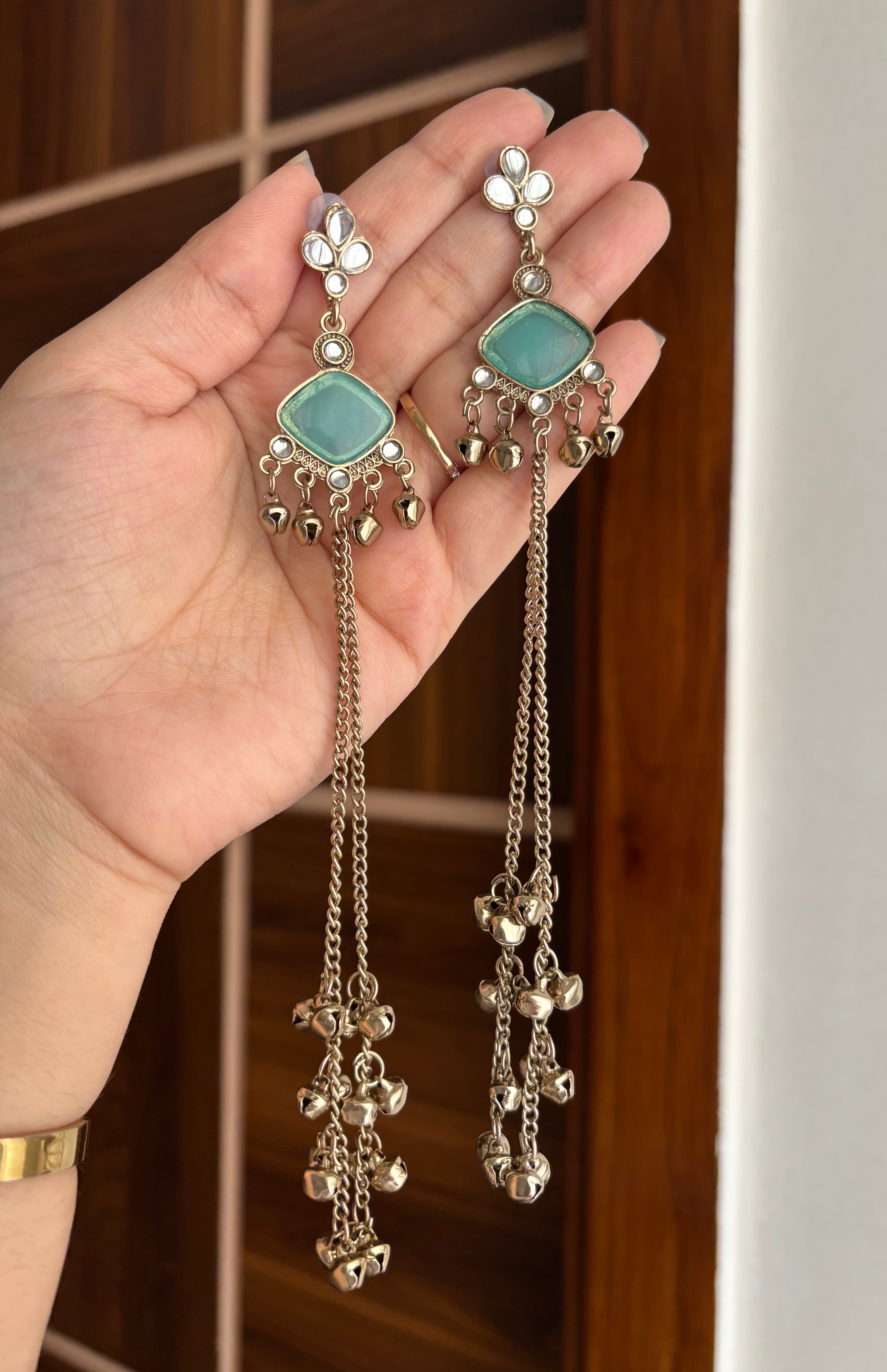 Shalini Kashmiri Long Earrings ( Turquoise)