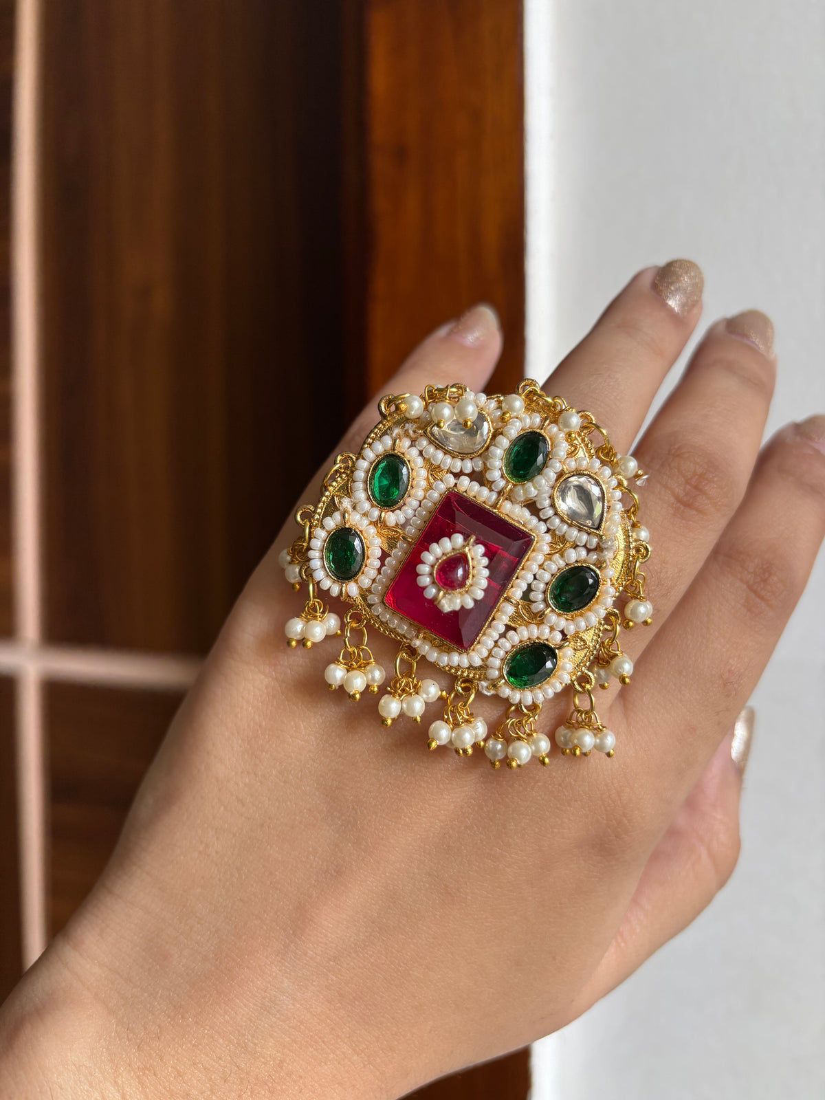 Tina Ruby Green Adjustable Oversized Ring