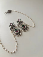 German Silver Earrings With Side Layer (Mint/Pink)