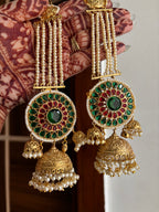 Gurpreet Brass Jhumkas With Sahara (Emerald/Maroon)