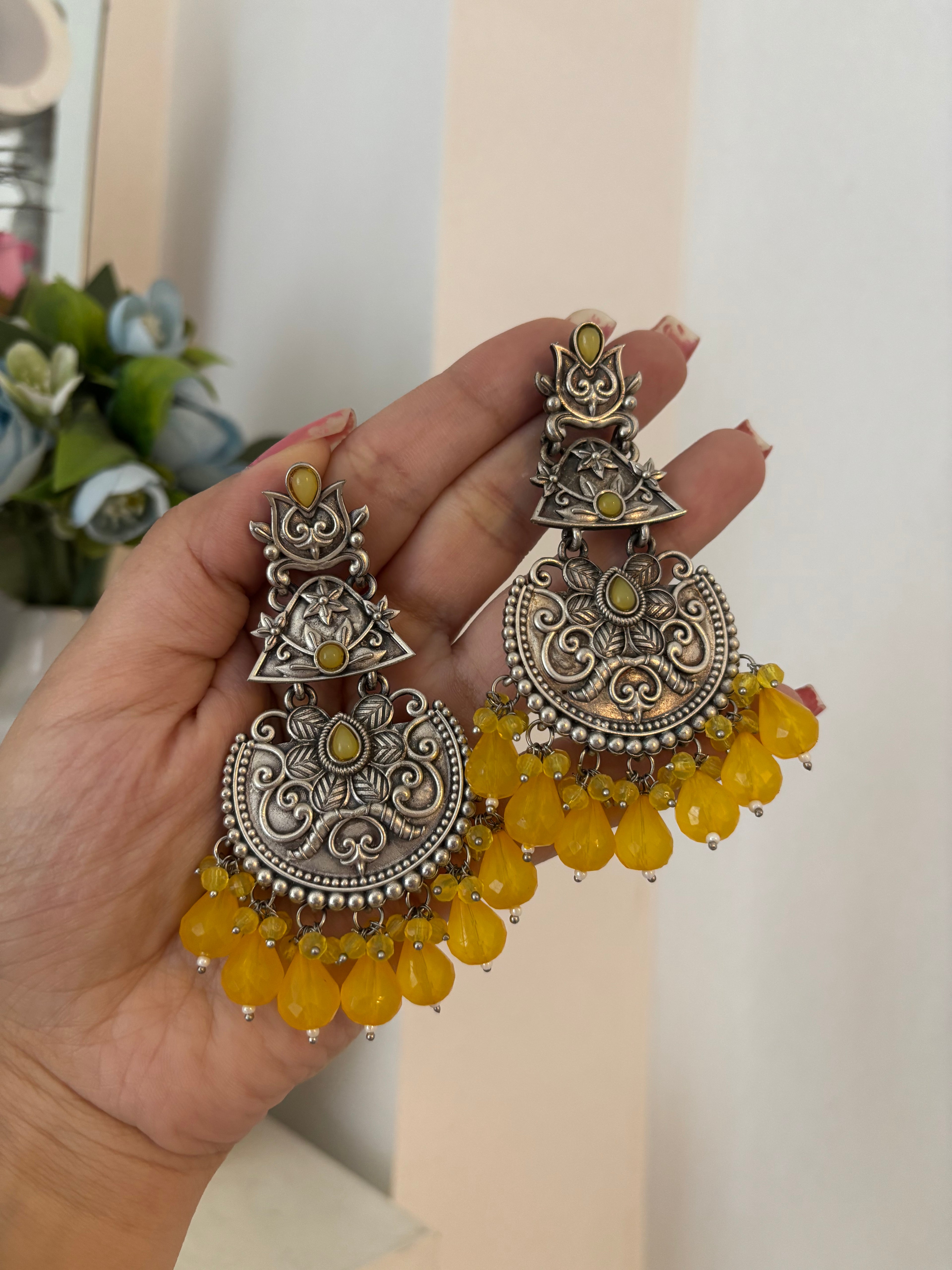 Yellow German Silver Earrings