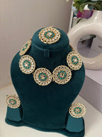 Round Kundan Choker Set With Mang Tikka & Stud (Emerald)