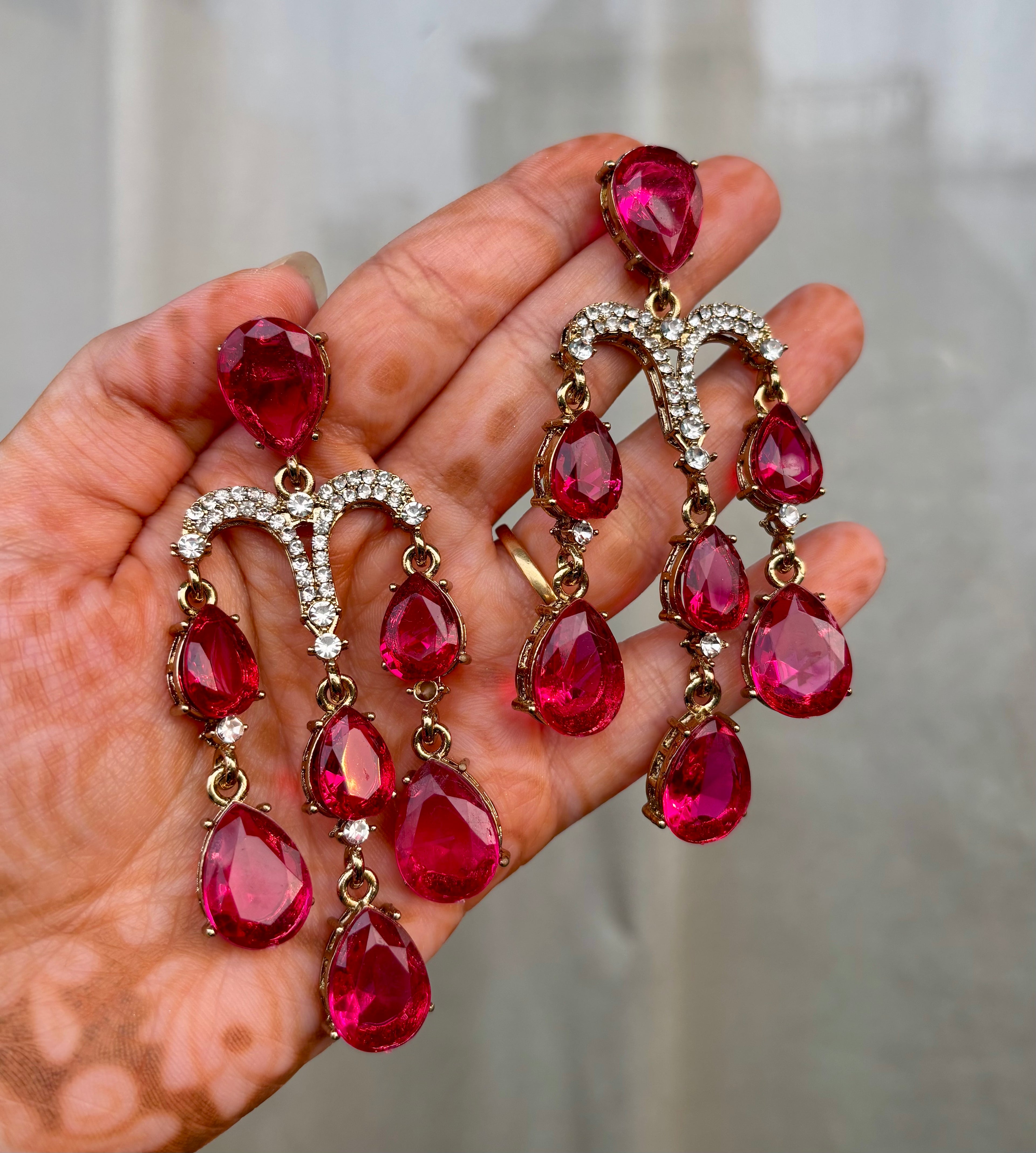 Dark Pink Crystal Drop Earrings
