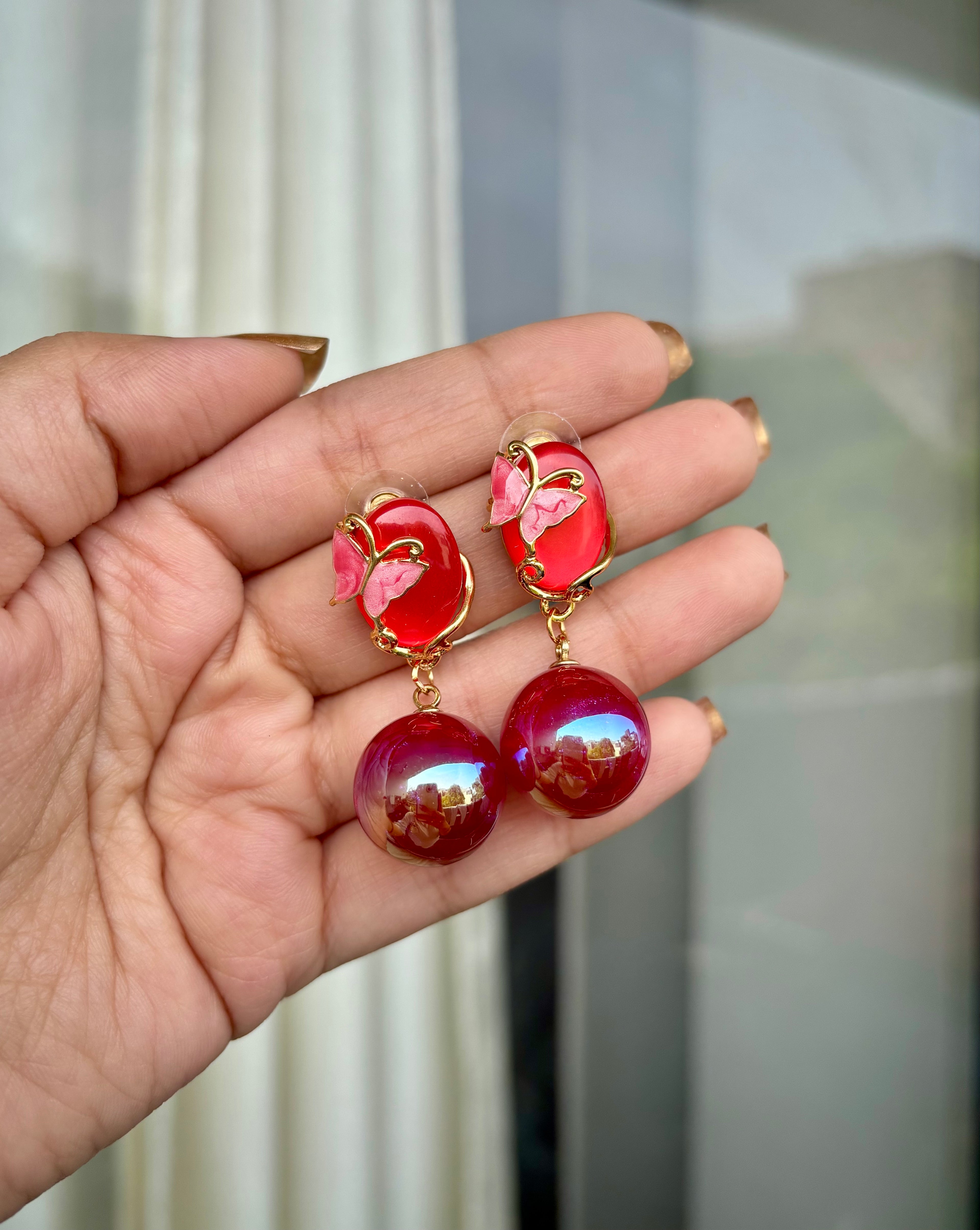Red Butterfly Drop Earrings