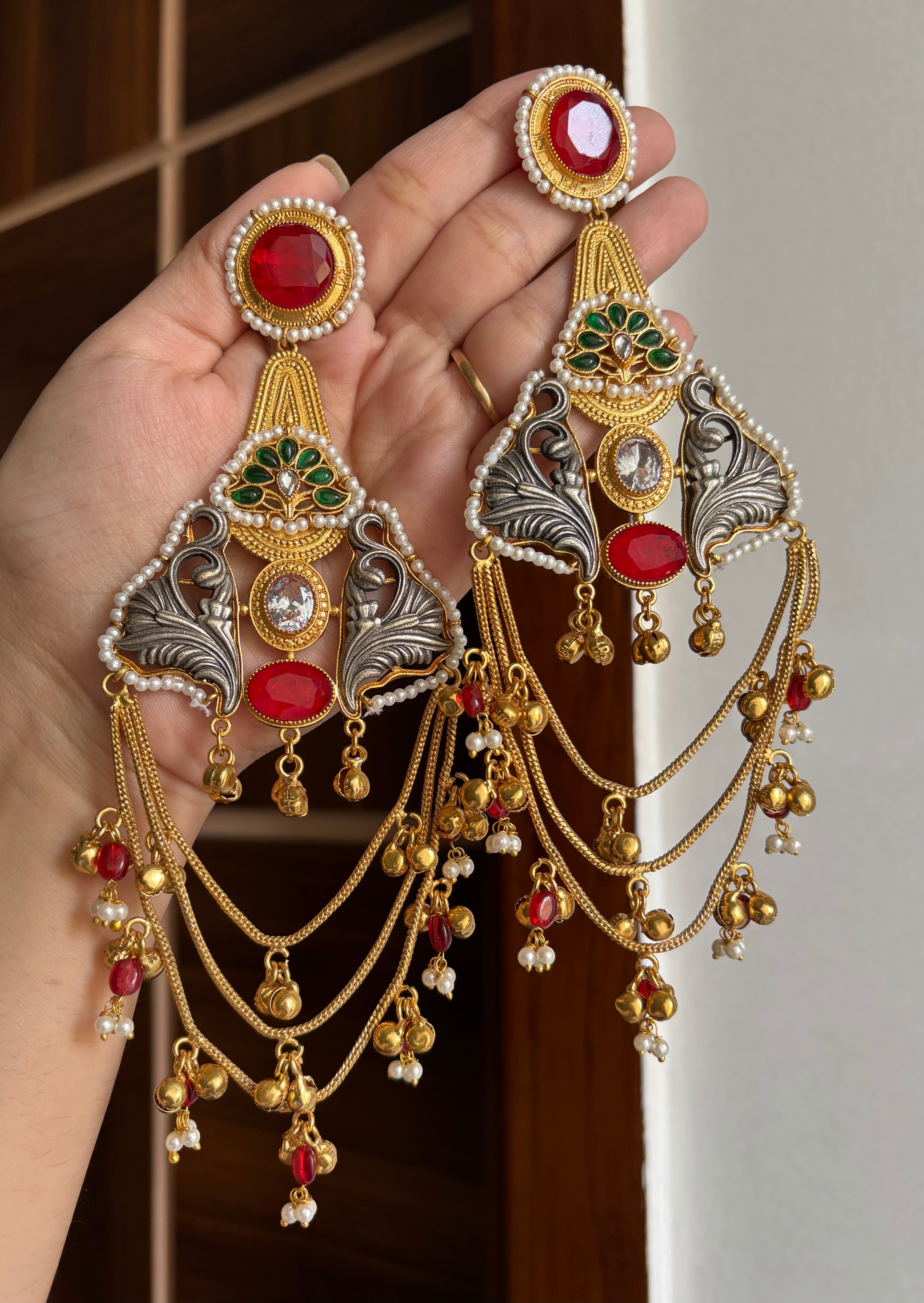 Barkha Heavy Look Long Earrings (Red)