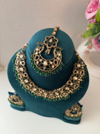 Navida Classy Necklace With Mang Tikka & Chandbali Earrings (Emerald)