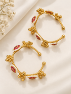 3 Flower Brass Kashmiri Ghungroo Adjustable Bangles (Ruby)