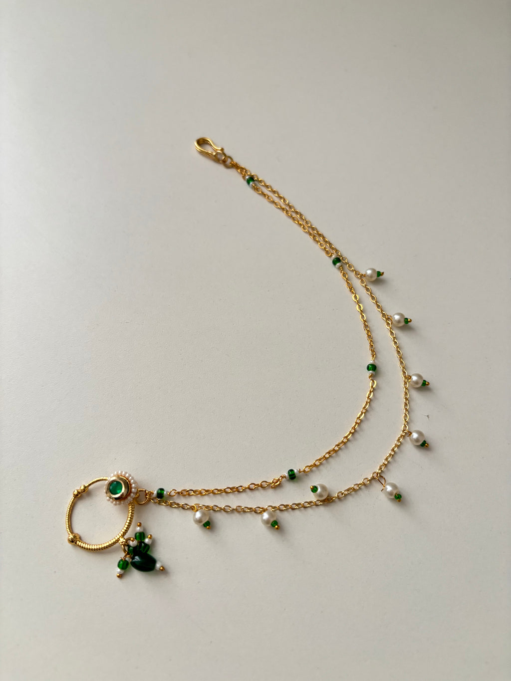 Radha Press On Nose Pin With Side Layer (Green)