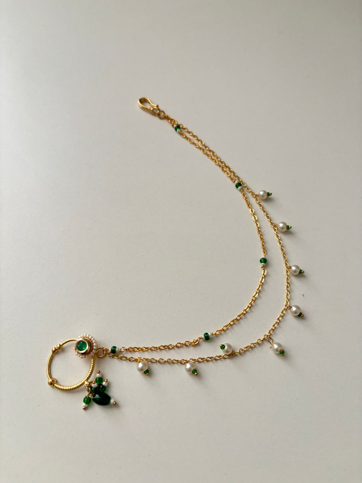 Radha Press On Nose Pin With Side Layer (Green)