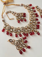 Tanisha Premium Moissanite Necklace With Mang Tikka & Earrings (Maroon)