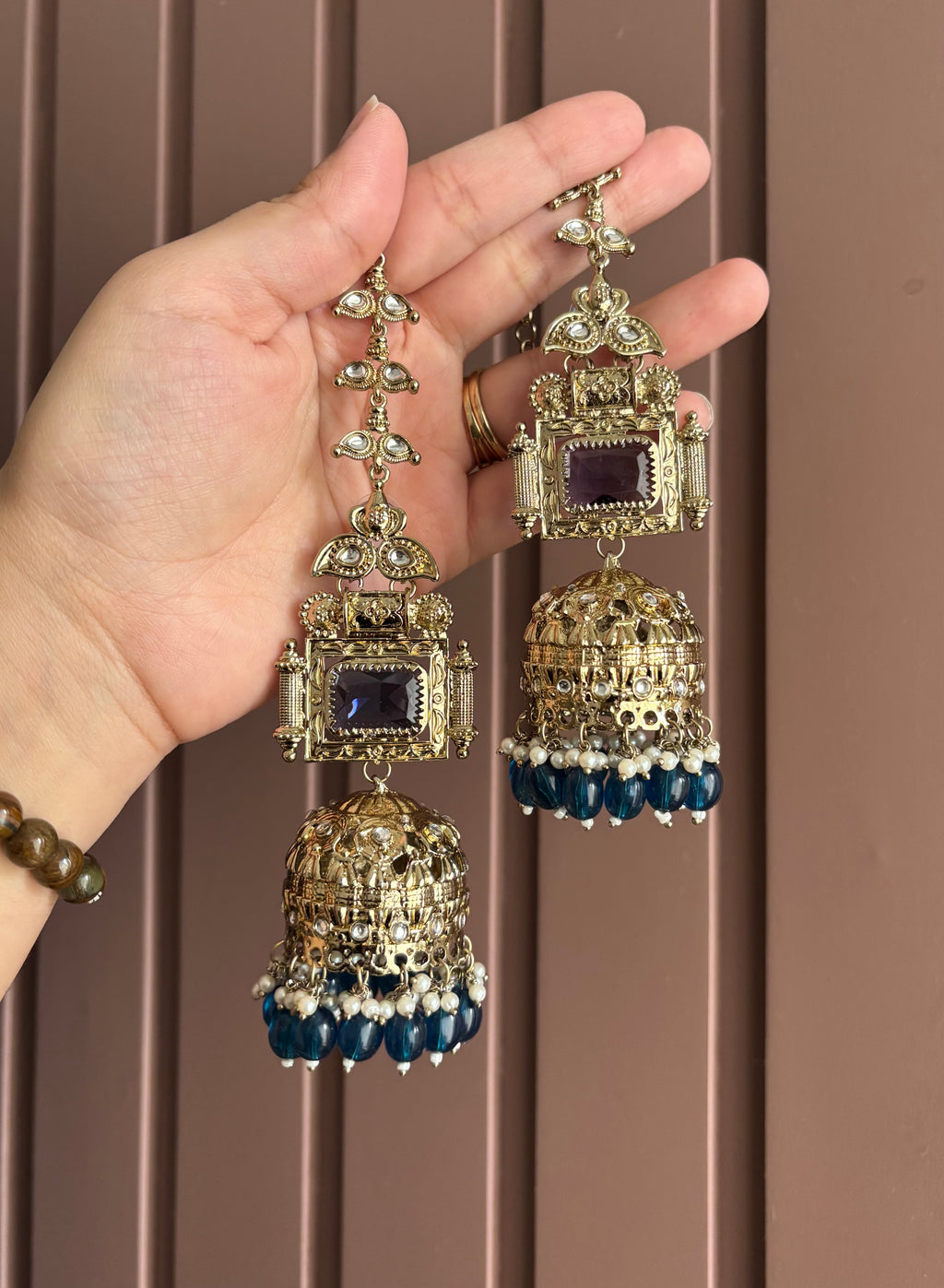 Champa Heavy Look Jhumkas With Sahara (Blue)