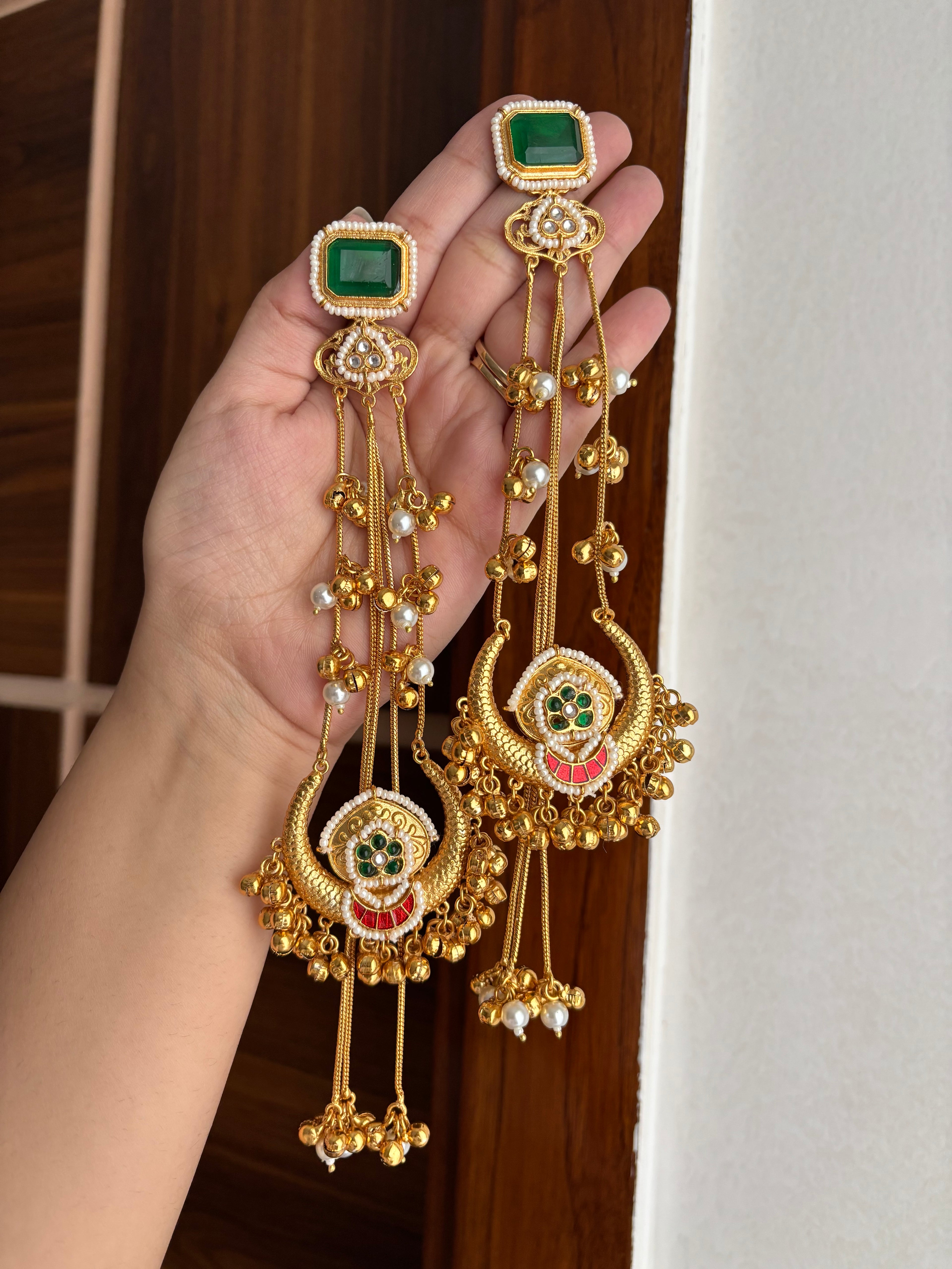 Harsha Kashmiri Long Earrings (Emerald)
