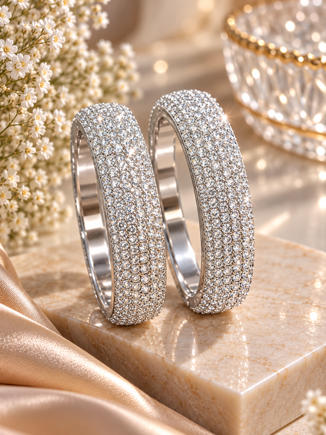 Full Stones Work Silver Kade (Pair)