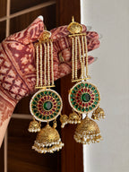 Gurpreet Brass Jhumkas With Sahara (Emerald/Maroon)