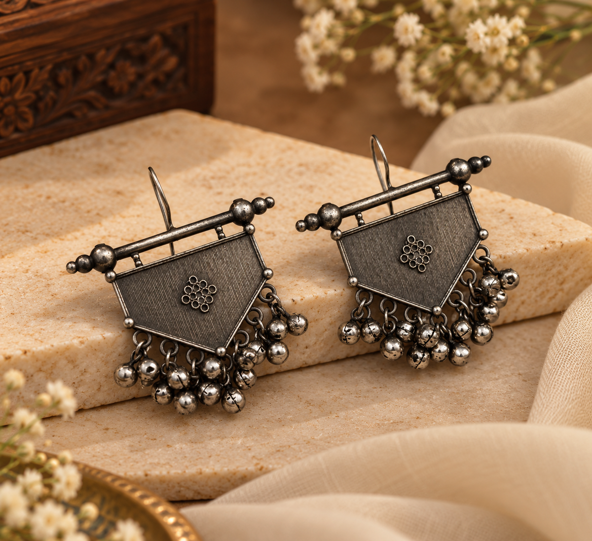 Silver Ghungroo Earrings