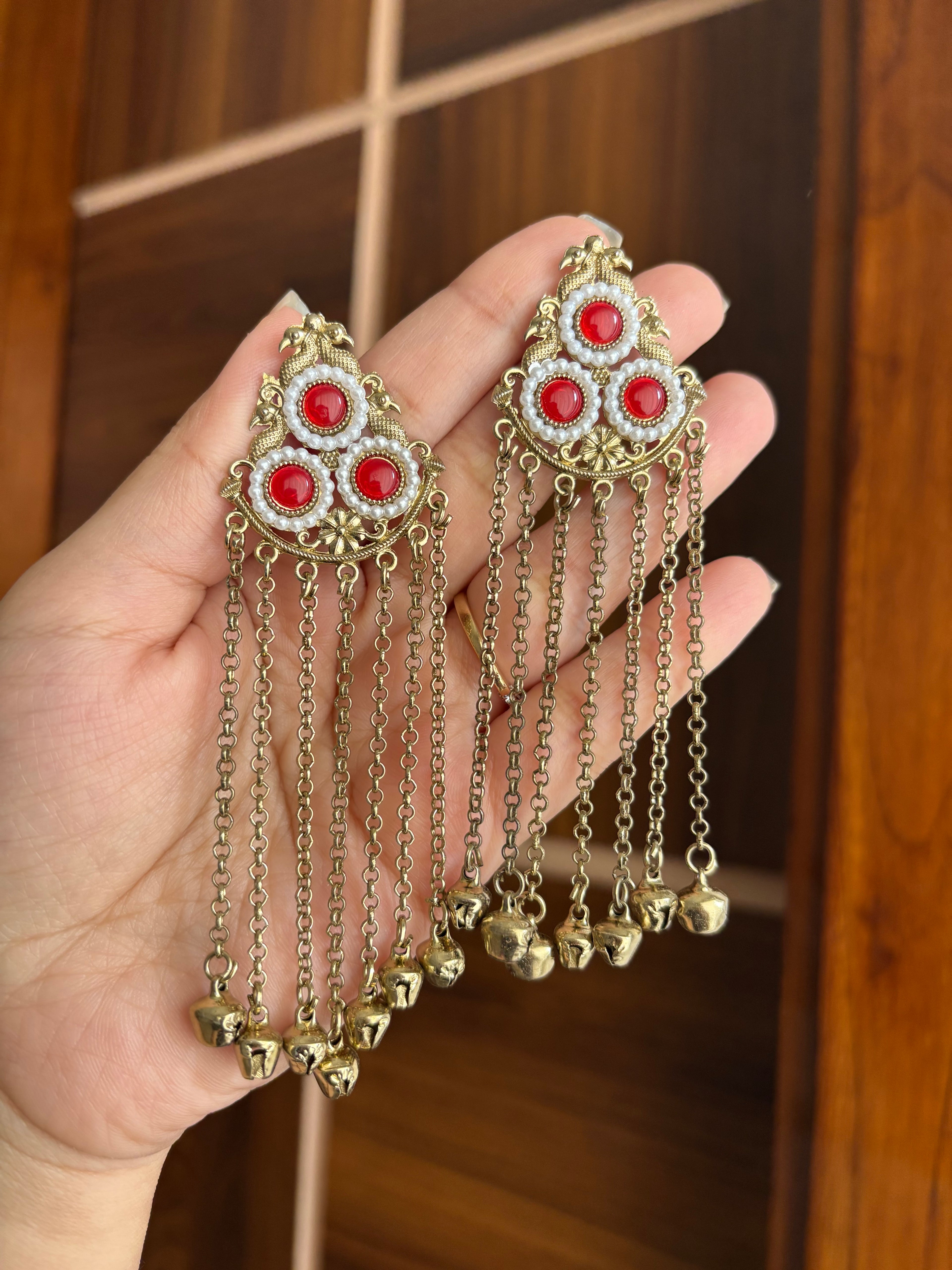 Sheena Kashmiri Layer Earrings (Red)