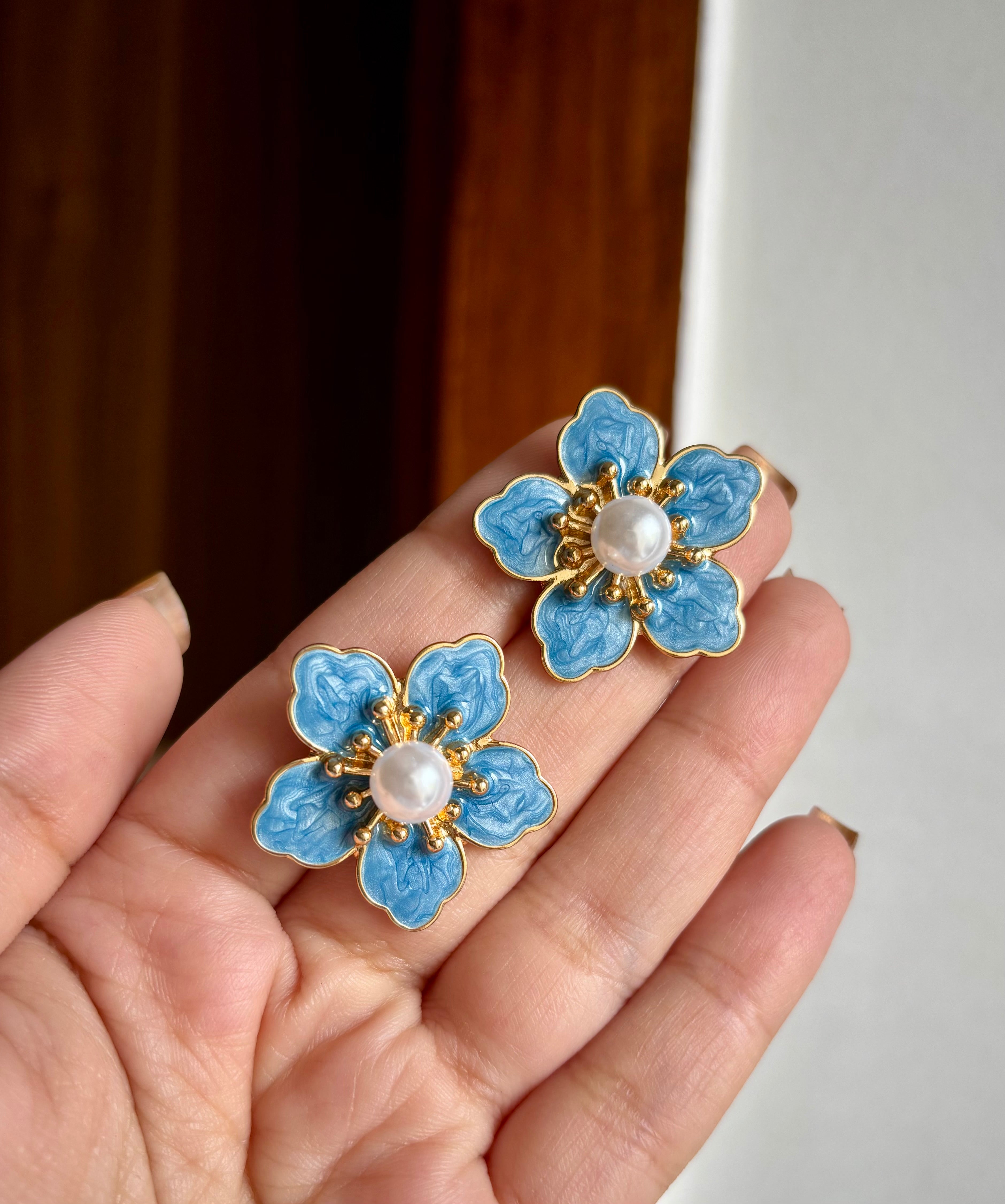 Blue Flower Stud Earrings