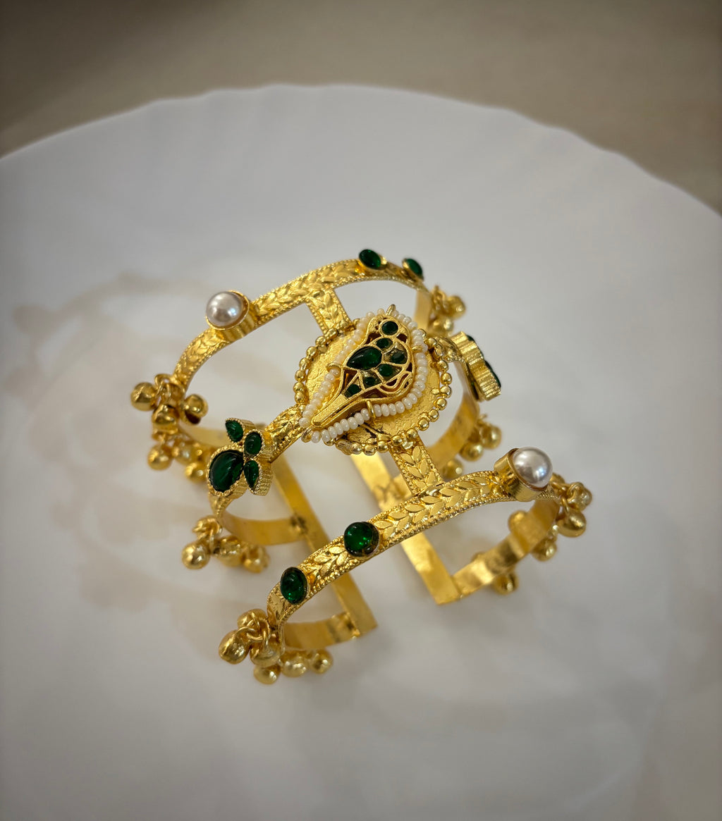 Emerald Brass Ghungroo Adjustable Bracelet