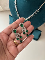 Elizabeth American Diamond Necklace With Earrings ( Emerald )