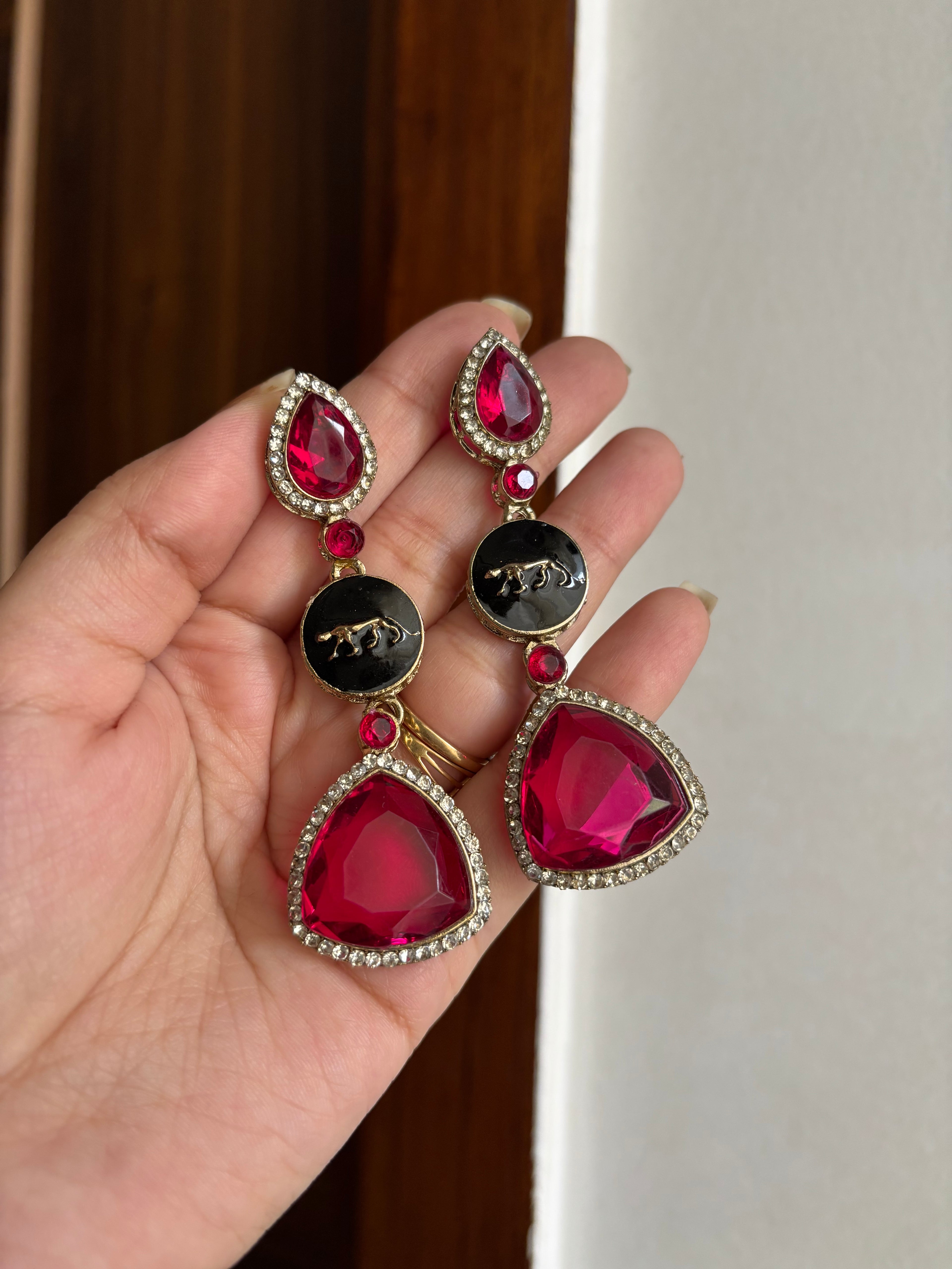 Dark Pink Crystal Sabya Earrings
