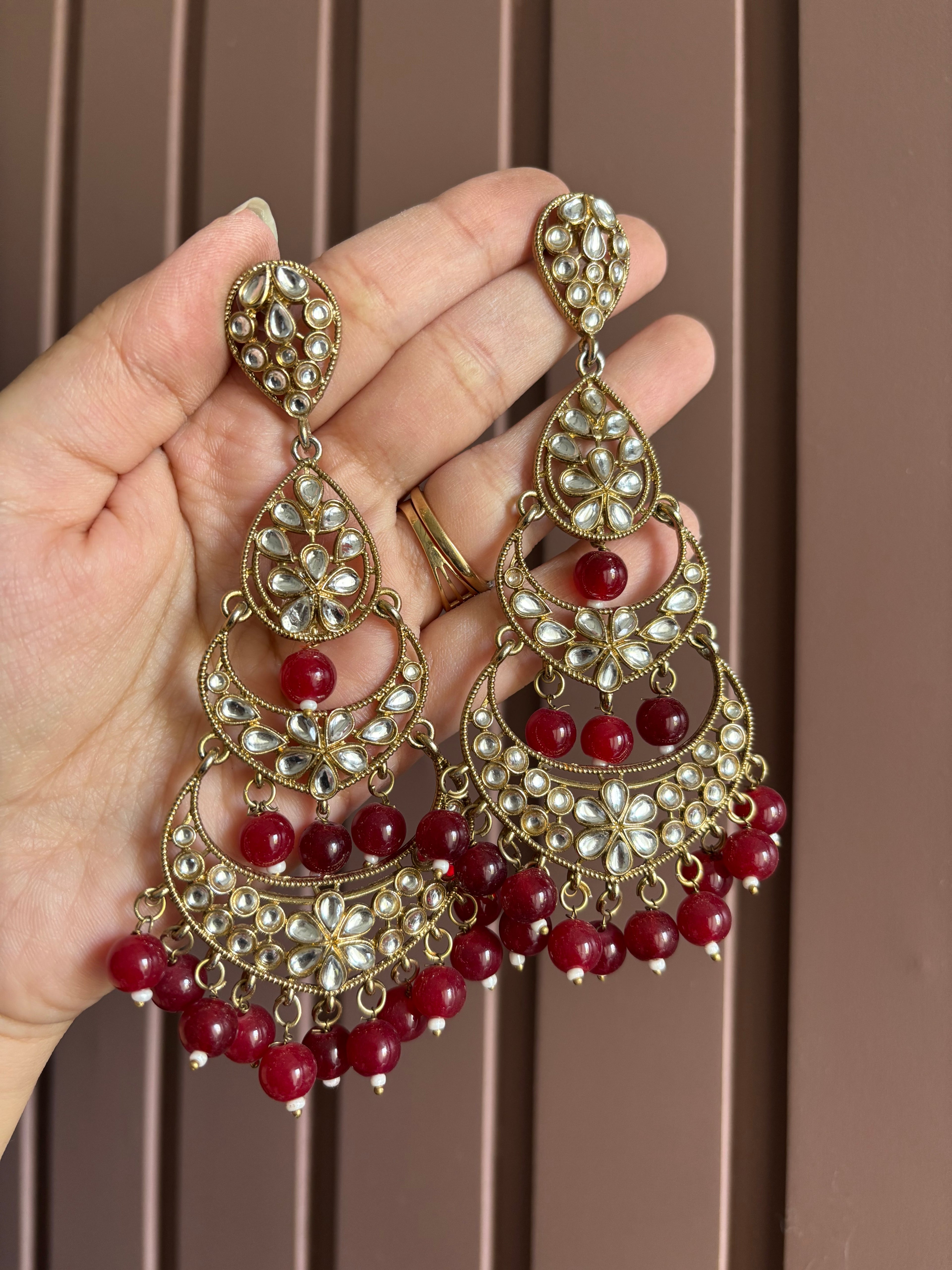 High Quality Designer Maroon Long Earrings