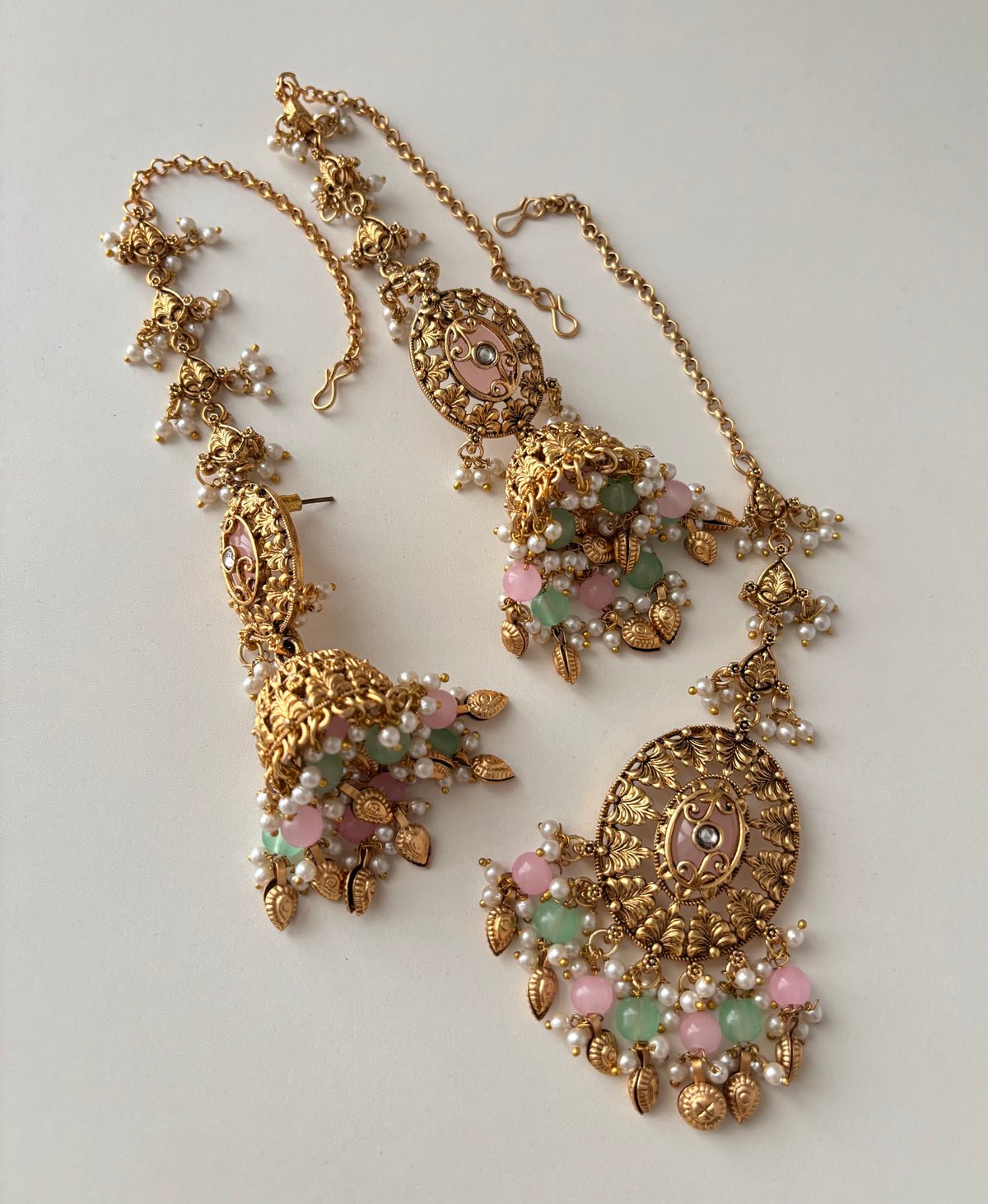 Sonal Punjabi Style Mang Tikka & Jhumkas With Sahara (Pink/Mint)