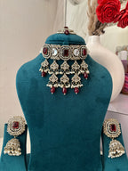 Zoya Layer Necklace With Mang Tikka & Jhumkas (Maroon)
