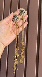Navy Blue Oval Kashmiri Long Earrings