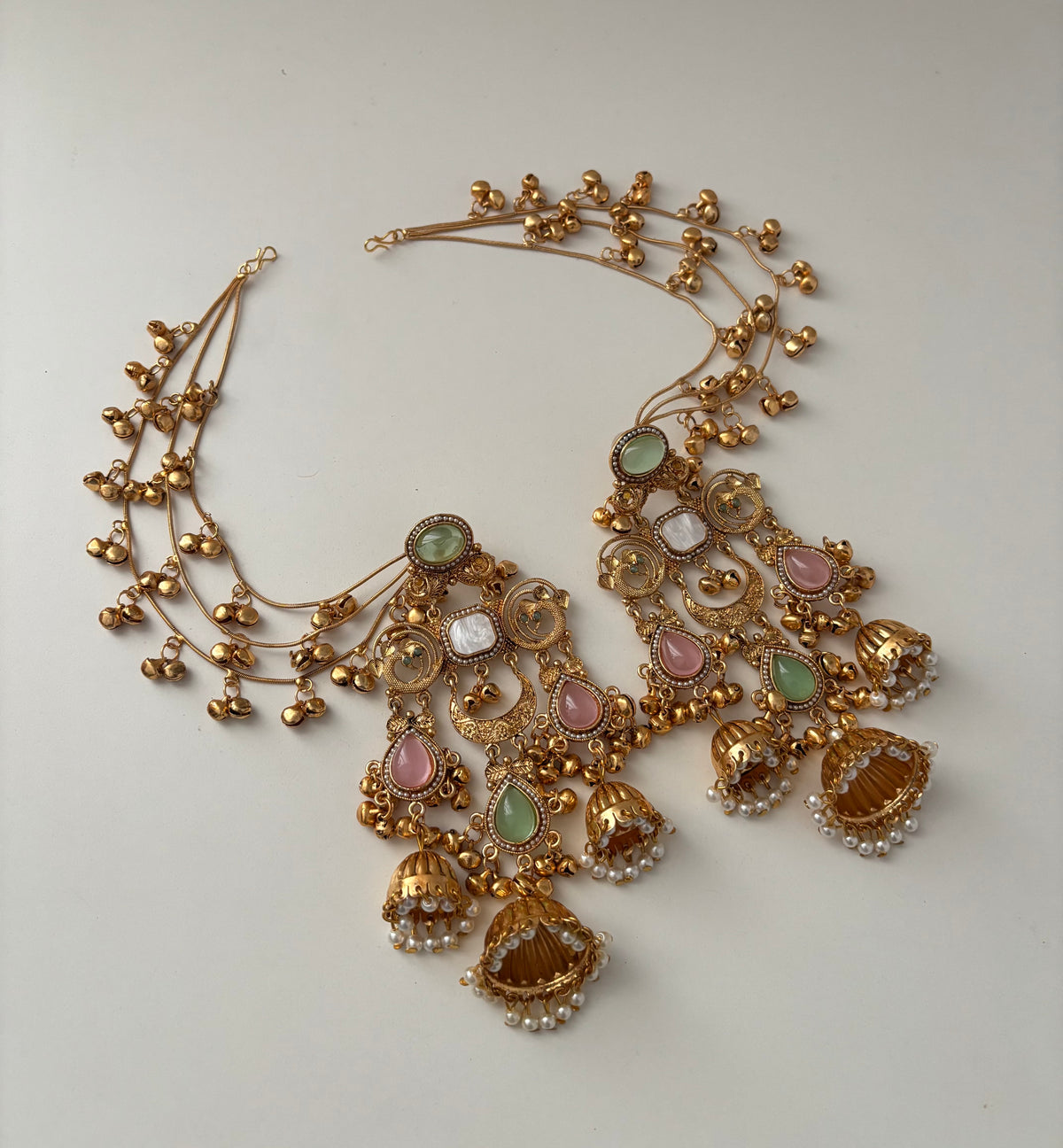 Vamika Long Kashmiri Earrings With Detachable Earchain (Pastel Shade)