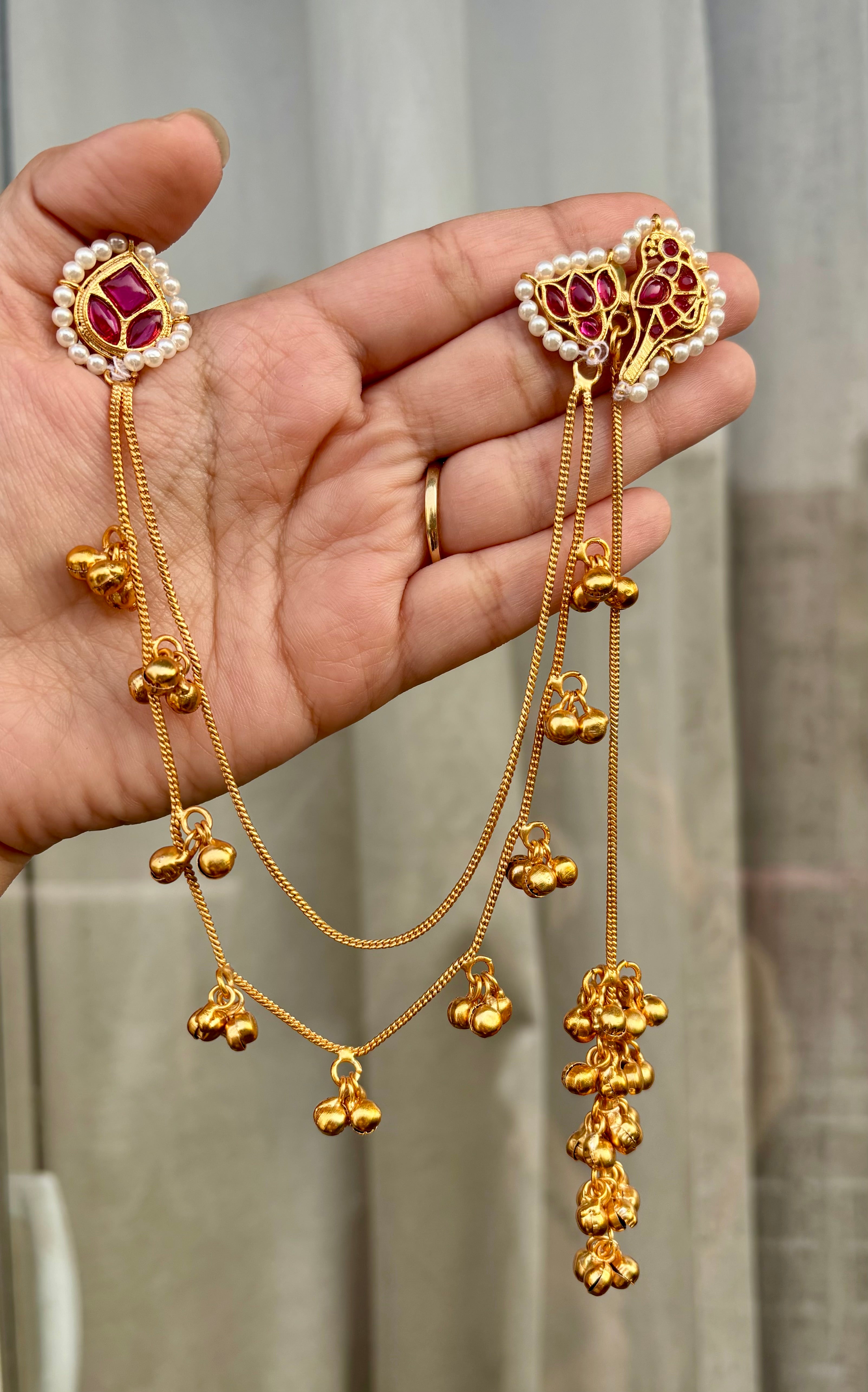 Ruby Bird Kashmiri Earrings With Side Layers