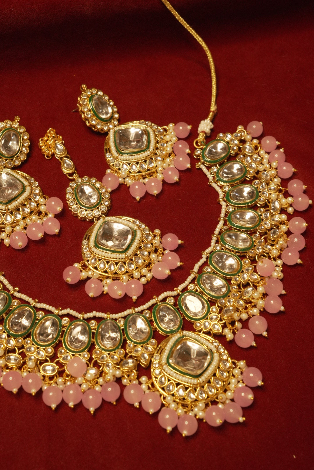 Lavender Kundan Dupe Necklace With Mang Tikka & Earrings