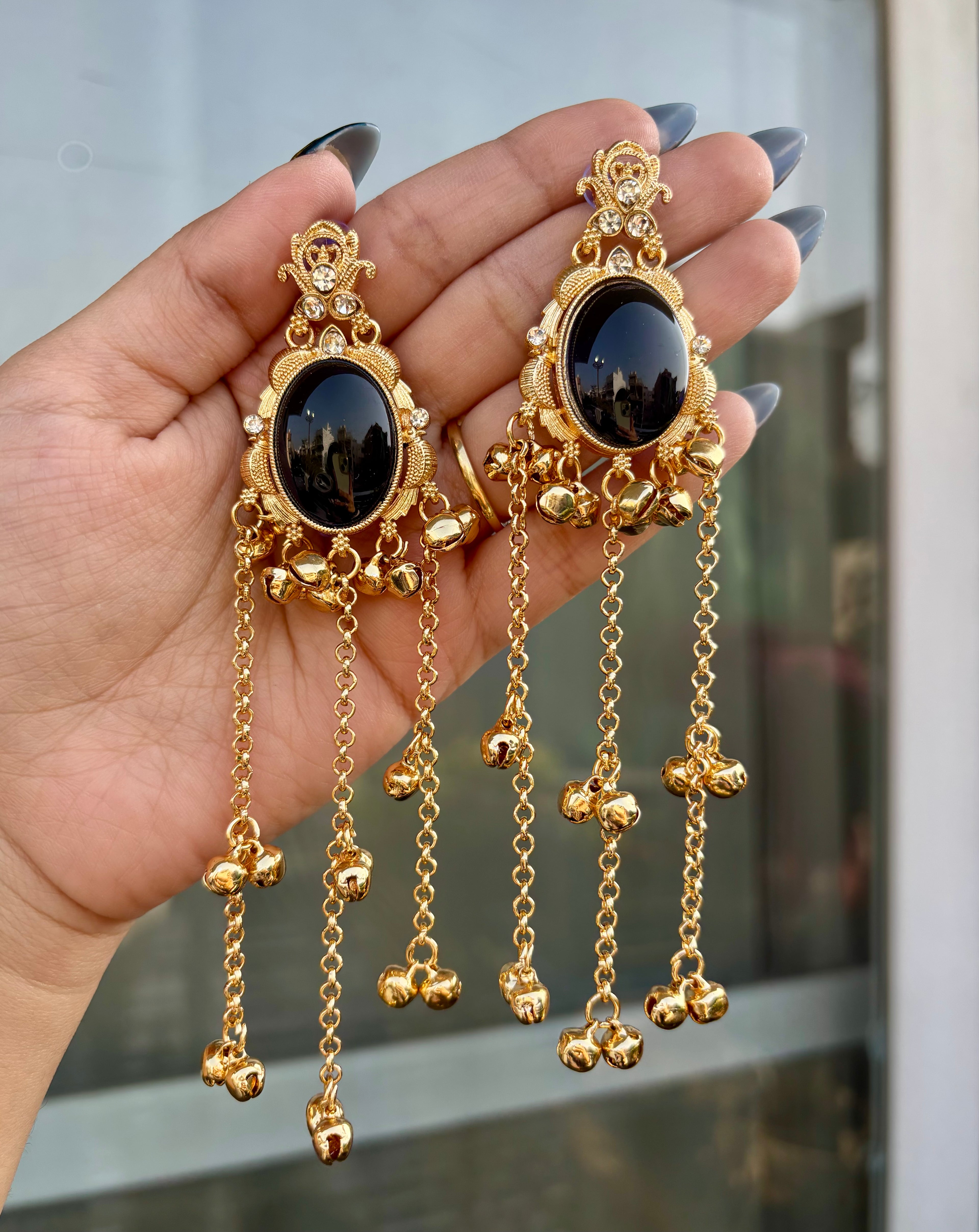 Black Kashmiri Ghungroo Layers Earrings
