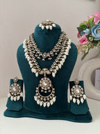 High Quality Designer Long Haar With Sleek Necklace & Mang Tikka Earrings ( Ivory )