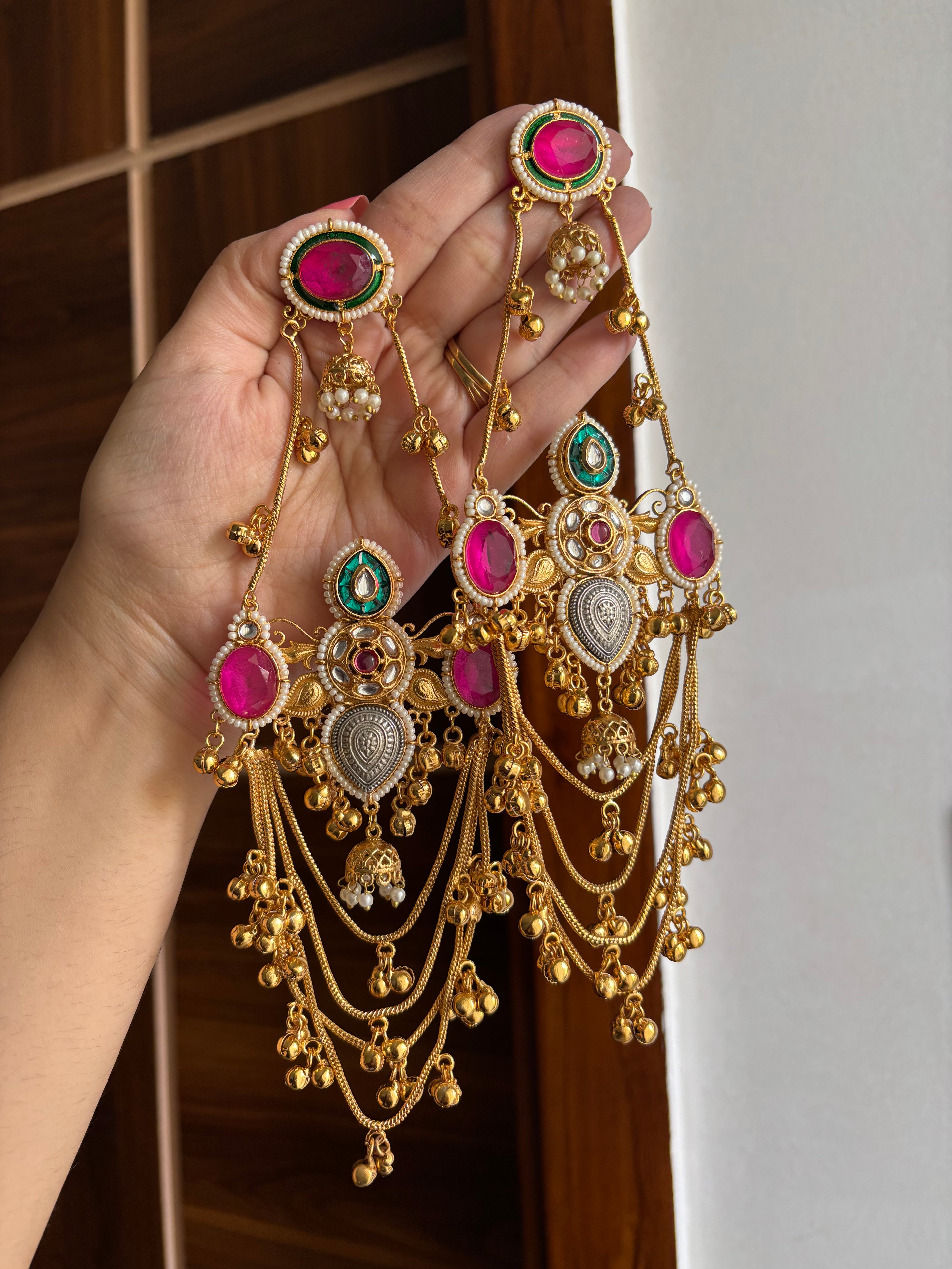 Saloni Barkha Heavy Look Long Kashmiri Earrings (Dark Pink)
