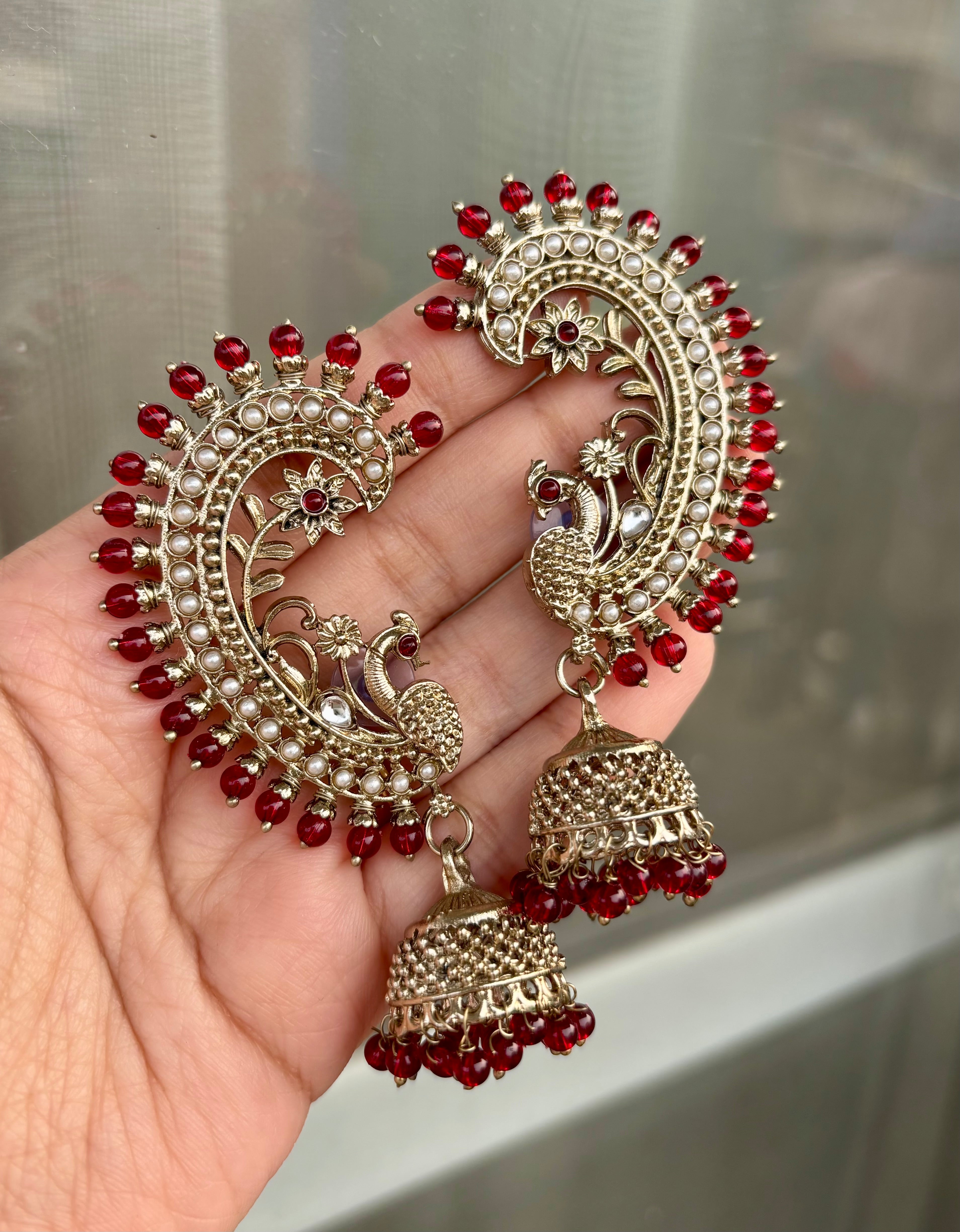 Maroon Peacock Earcuff