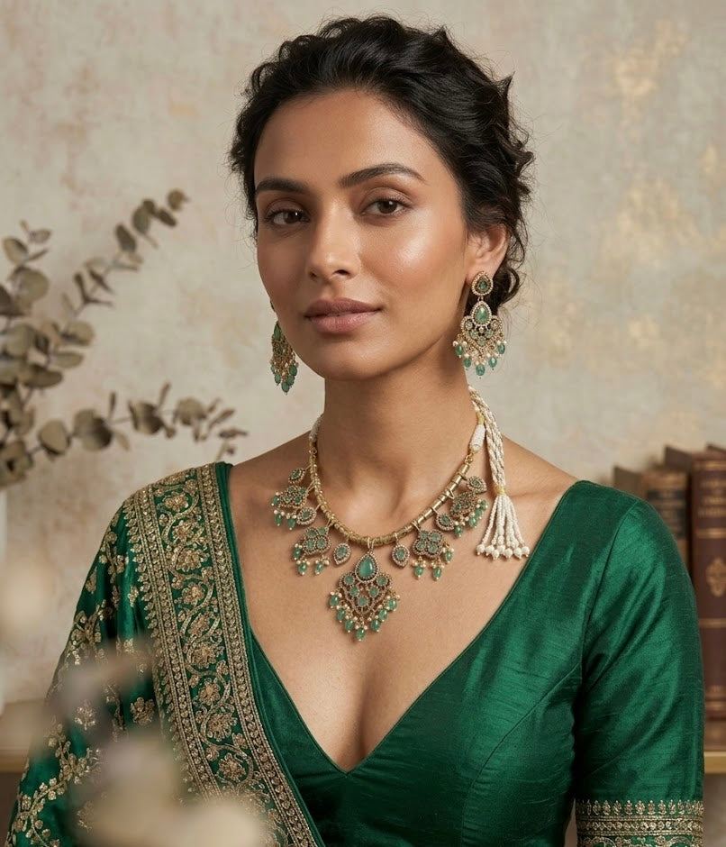 Prableen Premium Necklace With Earrings (Turquoise)