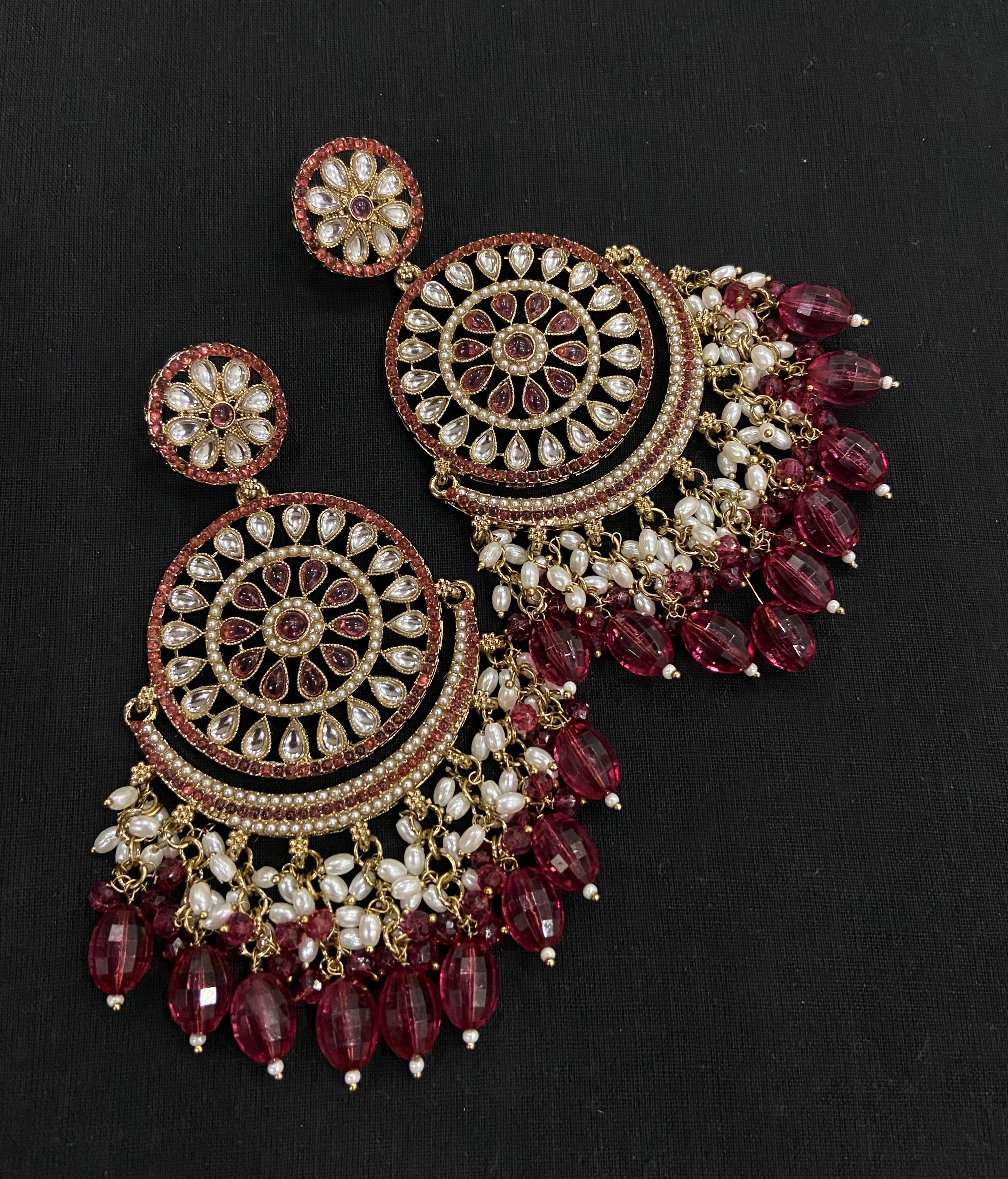 Wine Chandbali Earrings